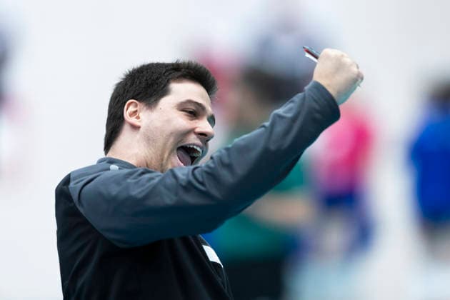 1. Volleyball Bundesliga Frauen: Schwarz-Weiss Erfurt vs. VC Wiesbaden; Erfurt; 23.01.2026 Jubel, Paplo Sánchez (Trainer; Schwarz-Weiss Erfurt) 1. Volleyball Bundesliga Frauen: Schwarz-Weiss Erfurt vs. VC Wiesbaden; Riethsporthalle Erfurt; 23.01.2026 Copyright: xBEAUTIFULxSPORTS Duehringx