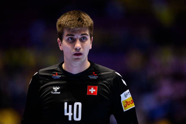 260123 Goalkeeper Mathieu Seravalli of Switzerland during the EHF European Handball Championship main round match between Switzerland and Hungary on January 23, 2026 in Malmö. Photo: Petter Arvidson BILDBYRAN kod PA PA1135 handball handboll handball handbolls-em 2026 croatia kroatien island iceland ehf european handball championship bbeng switzerland schweiz ungern hungary Copyright: PETTERxARVIDSON BB260123PA121