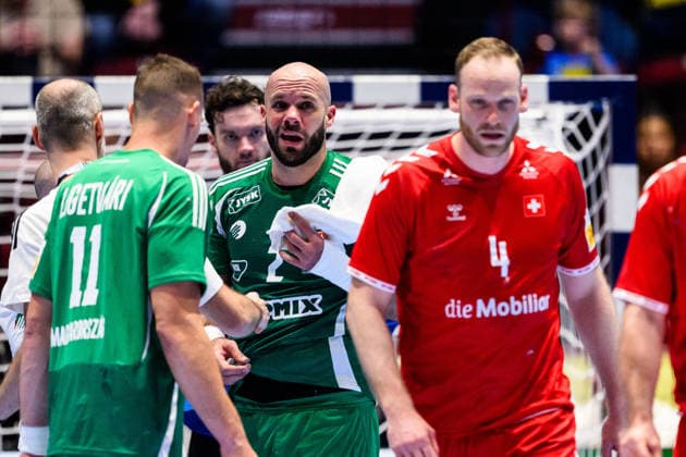 260123 Adrian Sipos of Hungary during the EHF European Handball Championship main round match between Switzerland and Hungary on January 23, 2026 in Malmö. Photo: Petter Arvidson BILDBYRAN kod PA PA1135 handball handboll handball handbolls-em 2026 croatia kroatien island iceland ehf european handball championship bbeng switzerland schweiz ungern hungary Copyright: PETTERxARVIDSON BB260123PA122
