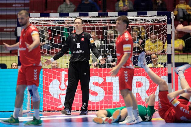 Switzerland s goalkeeper Nikola Portner in action during the 2026 EHF European Men s Handball Championship (the EHF Euro 2026) match between Switzerland and Hungary, at Malmo Arena in Malmo, Sweden, on January 23, 2026. MALMÖ SWEDEN x10600x