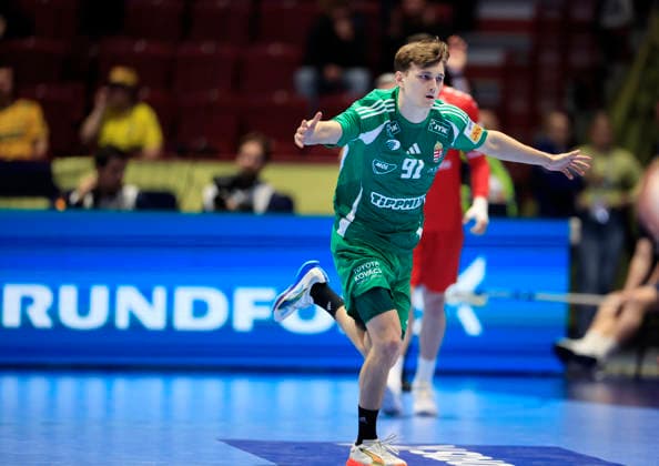 Hungary s Bence Imre celebrates during the 2026 EHF European Men s Handball Championship (the EHF Euro 2026) match between Switzerland and Hungary, at Malmo Arena in Malmo, Sweden, on January 23, 2026. MALMÖ SWEDEN x10600x