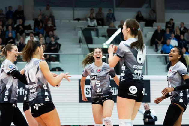 1. Volleyball Bundesliga Frauen: Schwarz-Weiss Erfurt vs. VC Wiesbaden; Erfurt; 23.01.2026 Jubel, Schwarz-Weiss Erfurt 1. Volleyball Bundesliga Frauen: Schwarz-Weiss Erfurt vs. VC Wiesbaden; Riethsporthalle Erfurt; 23.01.2026 Copyright: xBEAUTIFULxSPORTS Duehringx
