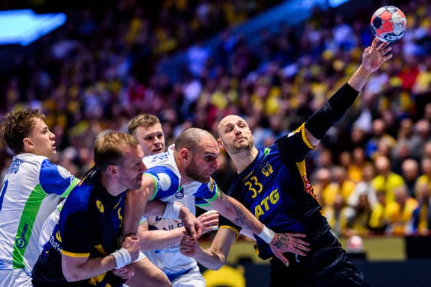 260123 Lukas Sandell of Sweden during the EHF European Handball Championship main round match between Slovenia and Sweden on January 23, 2026 in Malmö. Photo: Petter Arvidson BILDBYRAN kod PA PA1136 handball handboll handball handbolls-em 2026 sverige sweden slovenia slovenien ehf european handball championship bbeng Copyright: PETTERxARVIDSON BB260123PA166