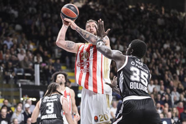 Basketball, EuroLeague, Virtus Bologna - Roter Stern Belgrad 20 Donatas Motiej?nas (Stella Rossa - Crvena Zvezda Meridianbet Belgrade) during Virtus Bologna vs Crvena Zvezda Meridianbet Belgrade, Basketball Euroleague match in Bologna, Italy, January 23 2026  Copyright: xNorbertoxMaccagno IPAxSportx xipa-agency.netx xx IPA_70469712 IPA_Agency_IPA70469712