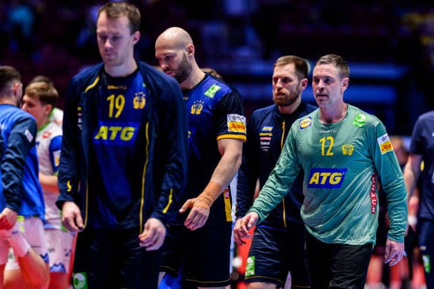 260123 Goalkeeper Andreas Palicka of Sweden looks dejected during the EHF European Handball Championship main round match between Slovenia and Sweden on January 23, 2026 in Malmö. Photo: Petter Arvidson BILDBYRAN kod PA PA1136 handball handboll handball handbolls-em 2026 sverige sweden slovenia slovenien ehf european handball championship bbeng depp Copyright: PETTERxARVIDSON BB260123PA206