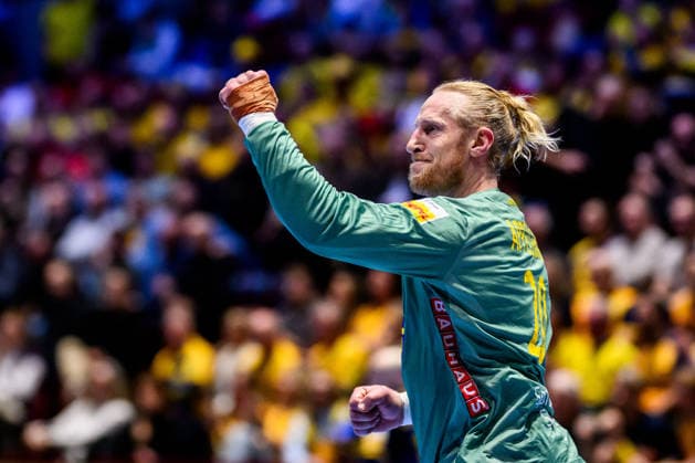 260123 Goalkeeper Mikael Appelgren of Sweden celebrates during the EHF European Handball Championship main round match between Slovenia and Sweden on January 23, 2026 in Malmö. Photo: Petter Arvidson BILDBYRAN kod PA PA1136 handball handboll handball handbolls-em 2026 sverige sweden slovenia slovenien ehf european handball championship bbeng jubel Copyright: PETTERxARVIDSON BB260123PA215