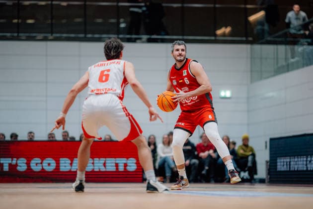 BB-2BL SBB Baskets - Rheinstars Koeln Martin Bogdanov (SBB Baskets), Jasper Guenther (Rheinstars Koeln) waehrend der Saison 2025-2026 in der 2. Barmer Basketball Bundesliga Pro A am 19. Spieltag SBB Baskets und Rheinstars Koeln in der Wolfgang-Lakenmacher-Halle am 23. January 2026 in Magdeburg, Sachsen Anhalt, Deutschland