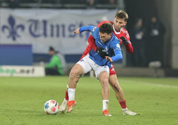 23.01.2026 - Fussball - Saison 2025 2026 - 2. Fussball - Bundesliga - 19. Spieltag: SV Darmstadt 98 SVD D98 ( Lilien ) - 1. FC Nürnberg FCN ( Club ) - Sportfoto Zink DaMa - xdaxmax - DFL regulations prohibit any use of photographs as image sequences and or quasi-video - only for editorial use - Sergio Lopez (2, SV Darmstadt 98 D98 SV98 ) Adam Markhiev (6, 1. FC Nürnberg FCN )
