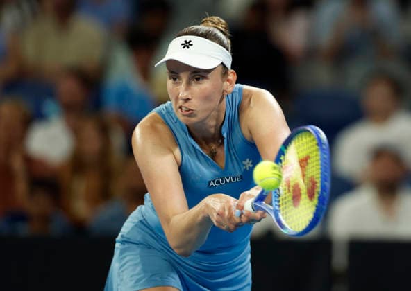TENNIS AUSTRALIAN OPEN, Elise Mertens of Belgium in action during the Women™s 3rd round match against Nikola Bartnuvkova on day 7 of the 2026 Australian Open tennis tournament at Melbourne Park in Melbourne, Saturday, January 24, 2026. ( NO ARCHIVING MELBOURNE VICTORIA AUSTRALIA  Copyright: xROBxPREZIOSOx 20260124110415578530
