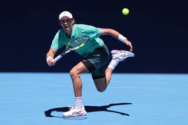 Eliot Spizzirri, USA, during third round of 2026 Australian Open in Melbourne, 24 01 2026; -