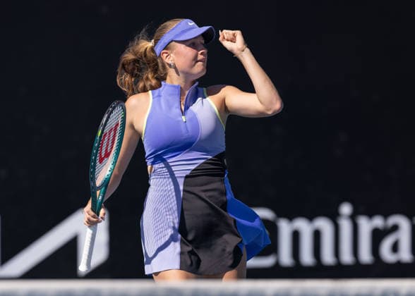 Mariella Thamm (GER) macht die Faust und jubelt,Jubel, Freude,Emotion, Maedchen Einzel, Girls Singles, Australian Open 2026, Melbourne Park, Melbourne, Victoria, Australia. Copyright: xJuergenxHasenkopfx