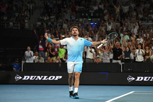 TENNIS AUSTRALIAN OPEN, Stan Wawrinka of Switzerland reacts during the Men™s 3rd round match against Taylor Fritz of USA on day 7 of the 2026 Australian Open tennis tournament at Melbourne Park in Melbourne, Saturday, January 24, 2026. ( NO ARCHIVING MELBOURNE VICTORIA AUSTRALIA  Copyright: xLUKASxCOCHx 20260124172521253885