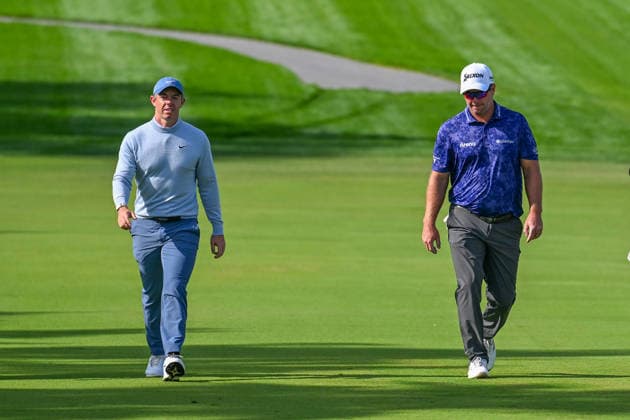 Hero Dubai Desert Classic 2026 DUBAI, UAE - JANUARY 24: Rory McIlroy of Northern Ireland and Ryan Fox of New Zealand take to the course to compete in the third round of the Hero Dubai Desert Classic 2026 at Emirates Golf Club in Dubai, United Arab Emirates on January 24, 2026. Waleed Zein Anadolu Dubai United Arab Emirates. Editorial use only. Please get in touch for any other usage.  Copyright: x2026xAnadoluxWaleedxZeinx