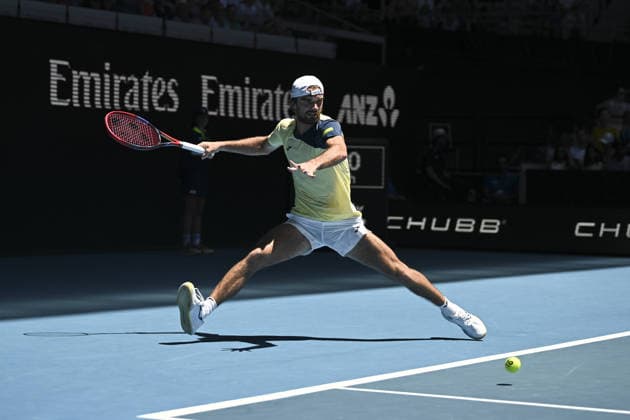 Australian Open 2026 MELBOURNE, AUSTRALIA - JANUARY 24: Tomas Machac (CZE) in action against Lorenzo Musetti (ITA) (not seen) during round 3 at the Australian Open grand slam tennis tournament at Melbourne Park in Melbourne, Australia on January 24, 2026. Mark Avellino Anadolu Melbourne Australia. Editorial use only. Please get in touch for any other usage.  Copyright: x2026xAnadoluxMarkxAvellinox