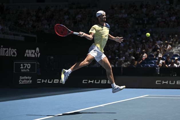 Australian Open 2026 MELBOURNE, AUSTRALIA - JANUARY 24: Tomas Machac (CZE) in action against Lorenzo Musetti (ITA) (not seen) during round 3 at the Australian Open grand slam tennis tournament at Melbourne Park in Melbourne, Australia on January 24, 2026. Mark Avellino Anadolu Melbourne Australia. Editorial use only. Please get in touch for any other usage.  Copyright: x2026xAnadoluxMarkxAvellinox