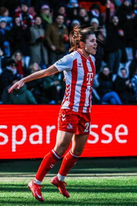 Google Pixel Frauen-Bundesliga: 1.FC Köln- SC Freiburg; 24.01.2026 Martyna Wiankowska (1. FC Köln, 26) jubelt zum 1:0 Google Pixel Frauen-Bundesliga: 1.FC Köln- SC Freiburg: Köln, Franz-Kremer-Stadion ;24.01.2025 DFB REGULATIONS PROHIBIT ANY USE OF PHOTOGRAPHS AS IMAGE SEQUENCES AND OR QUASI-VIDEO. Copyright: xBEAUTIFULxSPORTS Freisenx
