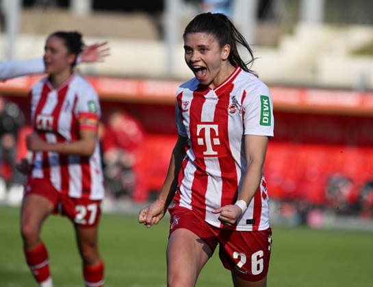 23.01.2026 xophax, Fussball Frauen Bundesliga Google Pixel Frauen - Bundesliga 25 26 Saison 2025 2026 1.FC Köln - SC Freiburg. Martyna Wiankowska ( 1.FC Köln ) per Elfmeter zum 1 zu 0 für den FC - Jubel Köln