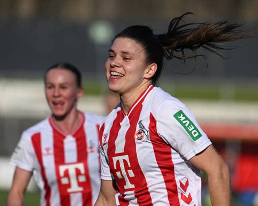 23.01.2026 xophax, Fussball Frauen Bundesliga Google Pixel Frauen - Bundesliga 25 26 Saison 2025 2026 1.FC Köln - SC Freiburg. Martyna Wiankowska ( 1.FC Köln ) per Elfmeter zum 1 zu 0 für den FC - Jubel Köln