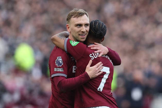 24th January 2026; London Stadium, London, England; Premier League Football, West Ham United versus Sunderland; Jarrod Bowen of West Ham United celebrates his goal from a penalty kick in the 28th minute for 2-0  KatiexChan Content restricted for UK based newspaper