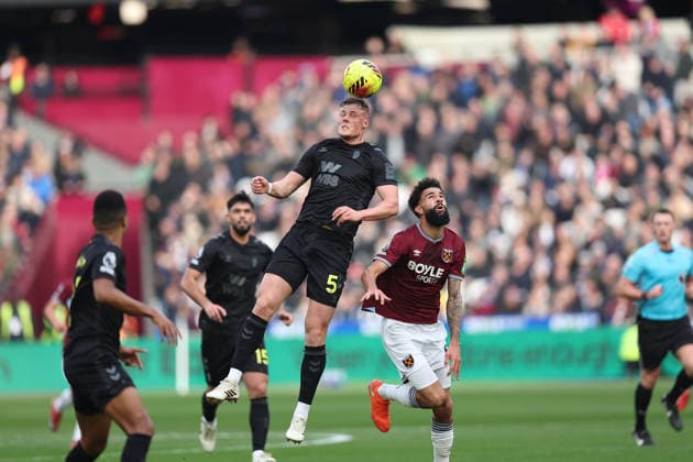 24th January 2026; London Stadium, London, England; Premier League Football, West Ham United versus Sunderland; Daniel Ballard of Sunderland wins a header  KatiexChan Content restricted for UK based newspaper