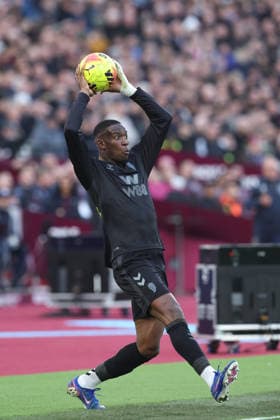 24th January 2026; London Stadium, London, England; Premier League Football, West Ham United versus Sunderland; Nordi Mukiele of Sunderland taking a throw in  KatiexChan Content restricted for UK based newspaper