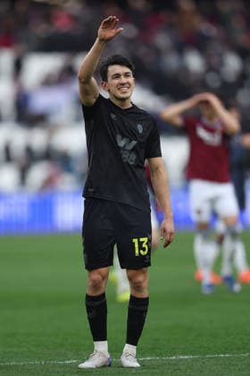 24th January 2026; London Stadium, London, England; Premier League Football, West Ham United versus Sunderland; Luke O Nien of Sunderland thanking the fans after the match  KatiexChan Content restricted for UK based newspaper
