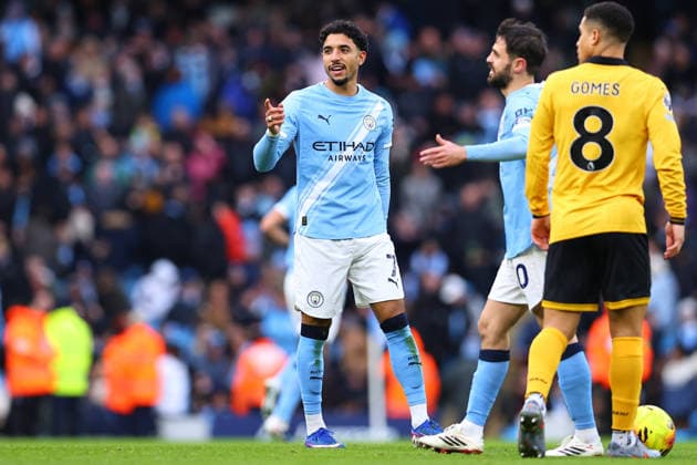 Manchester City v Wolverhampton Wanderers, Premier League Omar Marmoush of Manchester City celebrates after scoring the opening goal 1-0 during the Manchester City v Wolverhampton Wanderers Premier League match at the Etihad Stadium, Manchester, England on 24 January 2026 Credit: Ryan Crockett Every Second Media Editorial use only. All images are copyright Every Second Media Limited. No images may be reproduced without prior permission. All rights reserved. Premier League and Football League images are subject to licensing agreements with Football DataCo Limited. see https: www.football-dataco.com Copyright: xIMAGO EveryxSecondxMediax ESM-1769-0036 RyanxCrockettx xEveryxSecondxMediax