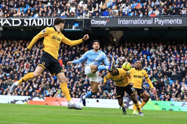 24th January 2026; Etihad Stadium, Manchester, Lancashire, England; Premier League Football, Manchester City versus Wolverhampton Wanderers; Omar Marmoush of Manchester City scores for 1-0 after 6 minutes  DavidxBlunsden Content restricted for UK based newspaper