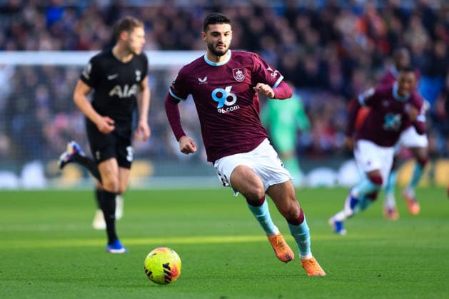 Burnley, England, 24th January 2026. Armando Broja of Burnley runs with the ball during the Burnley vs Tottenham Hotspur Premier League match at Turf Moor, Burnley. Picture credit should read: Jessica Hornby Sportimage EDITORIAL USE ONLY. No use with unauthorised audio, video, data, fixture lists, club league logos or live services. Online in-match use limited to 120 images, no video emulation. No use in betting, games or single club league player publications. SPI_027_JH_BURNLEY_TOTTENHAM SPI-4474-0026