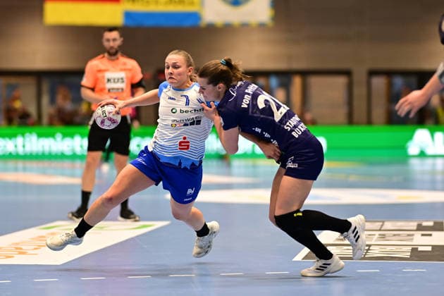 Handball I Frauen I Saison 2025-2026 I 14. HBF I 1. Spieltag I Buxtehuder SV - Union Neckarsulm I 24.01.2026 Gudmestad Angunn (7, Neckarsulmer Sport-Union) Teresa von Prittwitz (28, Buxtehuder Sportverein) Buxtehude Halle Nord Niedersachsen Deutschland Copyright: xLobeca FelixxSchlikisx