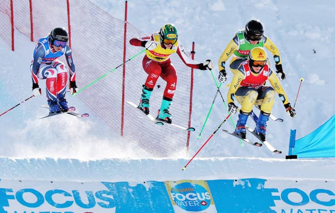 SKI CROSS - FIS SX WC Veysonnaz VEYSONNAZ,SWITZERLAND,24.JAN.26 - SKI CROSS - FIS World Cup, Ski Cross, ladies, men. Image shows Anouck Errard (FRA), Sonja Gigler (AUT), Luisa Klapprott (GER) and Daniela Maier (GER).  GEPAxpictures xMatthiasxHauer