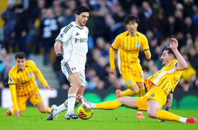Lewis Dunk of Brighton tackles Raul Jimenez of Fulham Fulham v Brighton and Hove Albion, Premier League, Football, Craven Cottage, London, UK - 24 Jan 2026London Craven Cottage United Kingdom EDITORIAL USE ONLY No use with unauthorised audio, video, data, fixture lists, club league logos or live services. Online in-match use limited to 120 images, no video emulation. No use in betting, games or single club league player publications.  Copyright: xJavierxGarcia Shutterstockx 16425974az