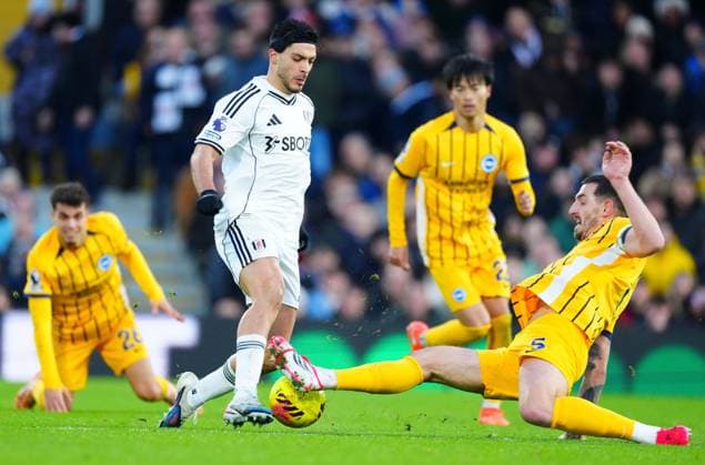 Lewis Dunk of Brighton tackles Raul Jimenez of Fulham Fulham v Brighton and Hove Albion, Premier League, Football, Craven Cottage, London, UK - 24 Jan 2026London Craven Cottage United Kingdom EDITORIAL USE ONLY No use with unauthorised audio, video, data, fixture lists, club league logos or live services. Online in-match use limited to 120 images, no video emulation. No use in betting, games or single club league player publications.  Copyright: xJavierxGarcia Shutterstockx 16425974ba