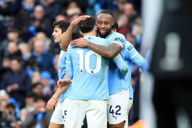 24th January 2026; Etihad Stadium, Manchester, Lancashire, England; Premier League Football, Manchester City versus Wolverhampton Wanderers; Antoine Semenyo of Manchester City celebrates after scoring for 2-0 after 2 minutes of added time at the end of the first half  DavidxBlunsden Content restricted for UK based newspaper