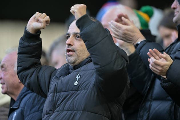 24th January 2026; Turf Moor, Burnley, Lancashire, England; Premier League Football, Burnley versus Tottenham Hotspur; Tottenham Hotspur fan celebrates after the goal in the 38th minute to go 0-1  LeexDurkin Content restricted for UK based newspaper