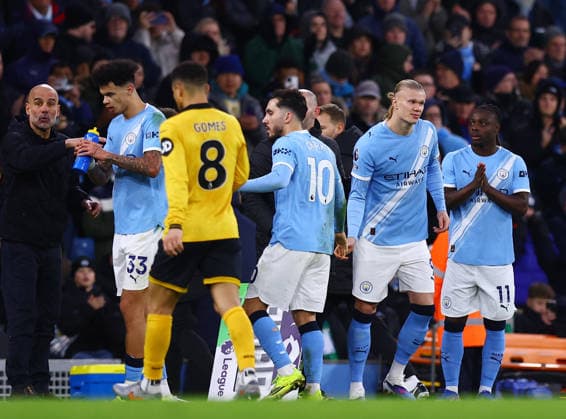 Rayan Cherki of Manchester City is replaced by Erling Haaland Manchester City v Wolverhampton Wanderers, Premier League, Football, Etihad Stadium, Manchester, UK - 24 Jan 2026Manchester Etihad Stadium United Kingdom EDITORIAL USE ONLY No use with unauthorised audio, video, data, fixture lists, club league logos or live services. Online in-match use limited to 120 images, no video emulation. No use in betting, games or single club league player publications.  Copyright: xMattxWest Shutterstockx 16425986ai