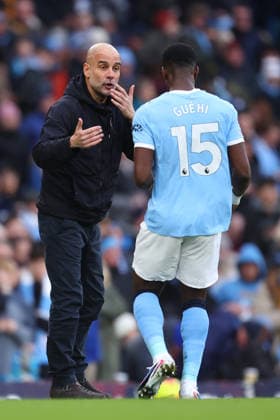 Manchester City v Wolverhampton Wanderers - Premier League Pep Guardiola, Manager of Manchester City and Marc Guehi of Manchester City on the side line during the Premier League match between Manchester City and Wolverhampton Wanderers at Etihad Stadium on January 24, 2026 in Manchester, England. WARNING! This Photograph May Only Be Used For Newspaper And Or Magazine Editorial Purposes. May Not Be Used For Publications Involving 1 player, 1 Club Or 1 Competition Without Written Authorisation From Football DataCo Ltd. For Any Queries, Please Contact Football DataCo Ltd on +44 (0) 207 864 9121 Manchester Etihad Stadium England United Kingdom Copyright: xAllstarxPicturexLibraryxLtdx