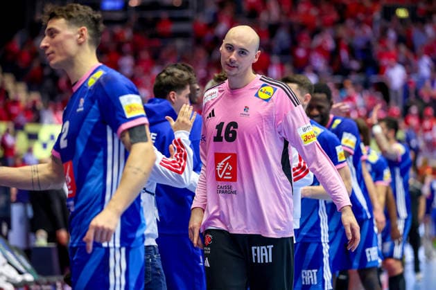 24.01.2026, Handball, Men s EHF EURO 2026, Frankreich - Portugal, Jyske Bank Boxen in Herning, Dänemark, Main Round: Abschlussjubel nach dem Sieg der Franzosen gegen Portugal. Charles Bolzinger (France 16) Dänemark