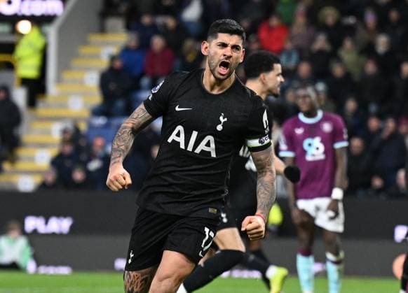 Cristian Romero of Tottenham Hotspur celebrates after scoring the team s second goal Burnley v Tottenham Hotspur, Premier League, Football, Turf Moor, Burnley, UK - 24 Jan 2026Burnley Turf Moor United Kingdom EDITORIAL USE ONLY No use with unauthorised audio, video, data, fixture lists, club league logos or live services. Online in-match use limited to 120 images, no video emulation. No use in betting, games or single club league player publications.  Copyright: xAnnaxGowthorpe Shutterstockx 16425941av