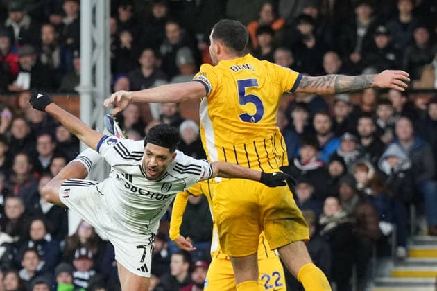 Fulham v Brighton and Hove Albion, Premier League Brighton & Hove Albion manager defender Lewis Dunk (5) and Fulham forward Raul Jimenez (7) in an aerial dual during the Premier League match between Fulham and Brighton and Hove Albion at Craven Cottage, London, UK on 24 January 2026. London Craven Cottage Greater London UK Editorial use only DataCo restrictions apply See www.football-dataco.com , Copyright: xStephenxFlynnx PSI-23616-0131
