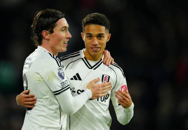 Josh King of Fulham celebrates with Harry Wilson at full time after he won the free kick which led to the winning goal Fulham v Brighton and Hove Albion, Premier League, Football, Craven Cottage, London, UK - 24 Jan 2026London Craven Cottage United Kingdom EDITORIAL USE ONLY No use with unauthorised audio, video, data, fixture lists, club league logos or live services. Online in-match use limited to 120 images, no video emulation. No use in betting, games or single club league player publications.  Copyright: xJavierxGarcia Shutterstockx 16425974cb
