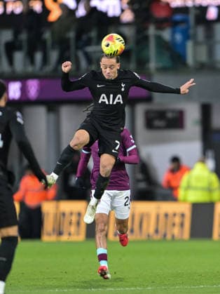 24th January 2026; Turf Moor, Burnley, Lancashire, England; Premier League Football, Burnley versus Tottenham Hotspur; Xavi Simons of Tottenham Hotspur wins the high ball  LeexDurkin Content restricted for UK based newspaper