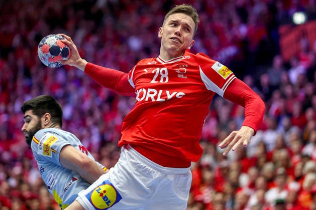 24.01.2026, Handball, Men s EHF EURO 2026, Dänemark -Spanien, Jyske Bank Boxen in Herning, Dänemark, Main Round: Lasse Bredekjaer Andersson (Denmark 28) Dänemark