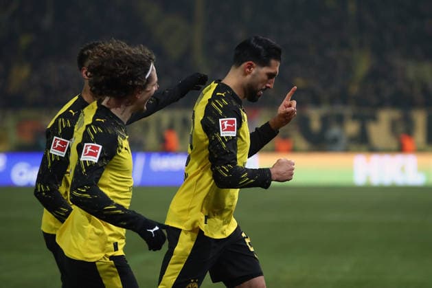 24.01.2026, xtgx, Fussball 1.Bundesliga, Union Berlin - Borussia Dortmund v.l. Torjubel nach dem Tor zum celebrating the goal celebrate 0:1 durch Emre Can (Borussia Dortmund) (DFL DFB REGULATIONS PROHIBIT ANY USE OF PHOTOGRAPHS as IMAGE SEQUENCES and or QUASI-VIDEO) Berlin
