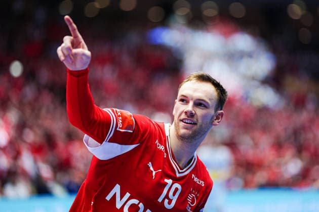 Torjubel Mathias Gidsel (Daenemark, 19) DEN, Spanien vs. Daenemark, Handball, EHF Europameisterschaft 2026, Hauptrunde, Spieltag 2, 24.01.2026 DEN, Spanien vs. Daenemark, Handball, EHF Europameisterschaft 2026, Hauptrunde, Spieltag 2, 24.01.2026 Herning Copyright: xEibner-Pressefoto MarcelxvonxFehrnx EP_MFN