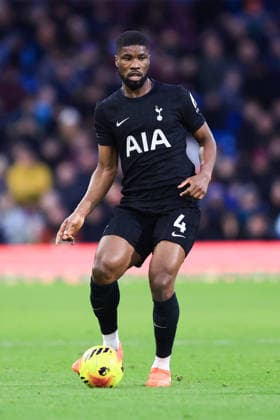 Burnley, England, 24th January 2026. Kevin Danso of Tottenham Hotspur runs with the ball during the Burnley vs Tottenham Hotspur Premier League match at Turf Moor, Burnley. Picture credit should read: Jessica Hornby Sportimage EDITORIAL USE ONLY. No use with unauthorised audio, video, data, fixture lists, club league logos or live services. Online in-match use limited to 120 images, no video emulation. No use in betting, games or single club league player publications. SPI_082_JH_BURNLEY_TOTTENHAM SPI-4474-0081