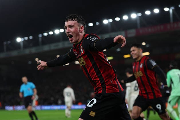 Football - 2025 2026 Premier League - AFC Bournemouth vs Liverpool - Vitality Stadium - Saturday 24th January 2026 Alex Jimenez of Bournemouth celebrates scoring Bournemouths second goal during the Premier League match at the Vitality Stadium COLORSPORT Shaun Boggust 