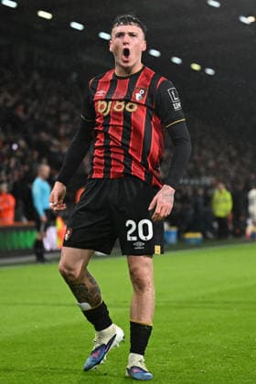 Bournemouth v Liverpool Premier League Alex Jiminez of Bournemouth celebrates scoring his side s second goal during the Premier League match at the Vitality Stadium, Bournemouth 24 01 2026 UK Newspapers OUT Copyright: xJeremyxLandeyx FIL-22861-0032