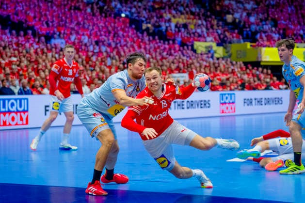 Handball European Championship 2026 Spain Denmark Herning, Denmark 20260124 Denmark s Mathias Gidsel during the European Championship handball match between Spain and Denmark at the Boxen arena in Herning Photo Stian Lysberg Solum NTB Herning Denmark EDITORIAL USE ONLY RESTRICTED USE FOR BETTING COMPANIES  Copyright: xStianxLysbergxSolumx xNTBx