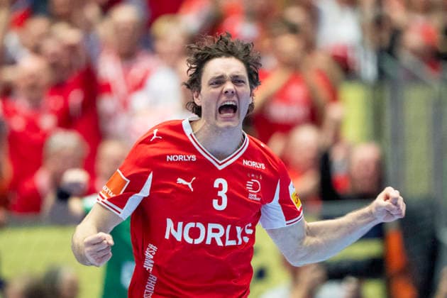 Men s Handball European Championship, EM, Europameisterschaft Denmark - Spain Denmark s Niclas Kirkeloekke reacts after scoring during the men s handball match between Denmark and Spain in EHF Euro 2026 Group B at Jyske Bank Boxen in Herning, Saturday, January 24, 2026. (Photo: Bo Amstrup Ritzau Scanpix) , Herning Denmark Mors Copyright: BoxAmrstrupx xRitzauxScanpix BoxAmstrupx spdk20260124-201504-L